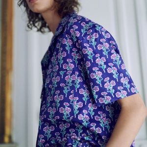 NWT ZARA FLORAL PRINTED PURPLE BLOUSE - M